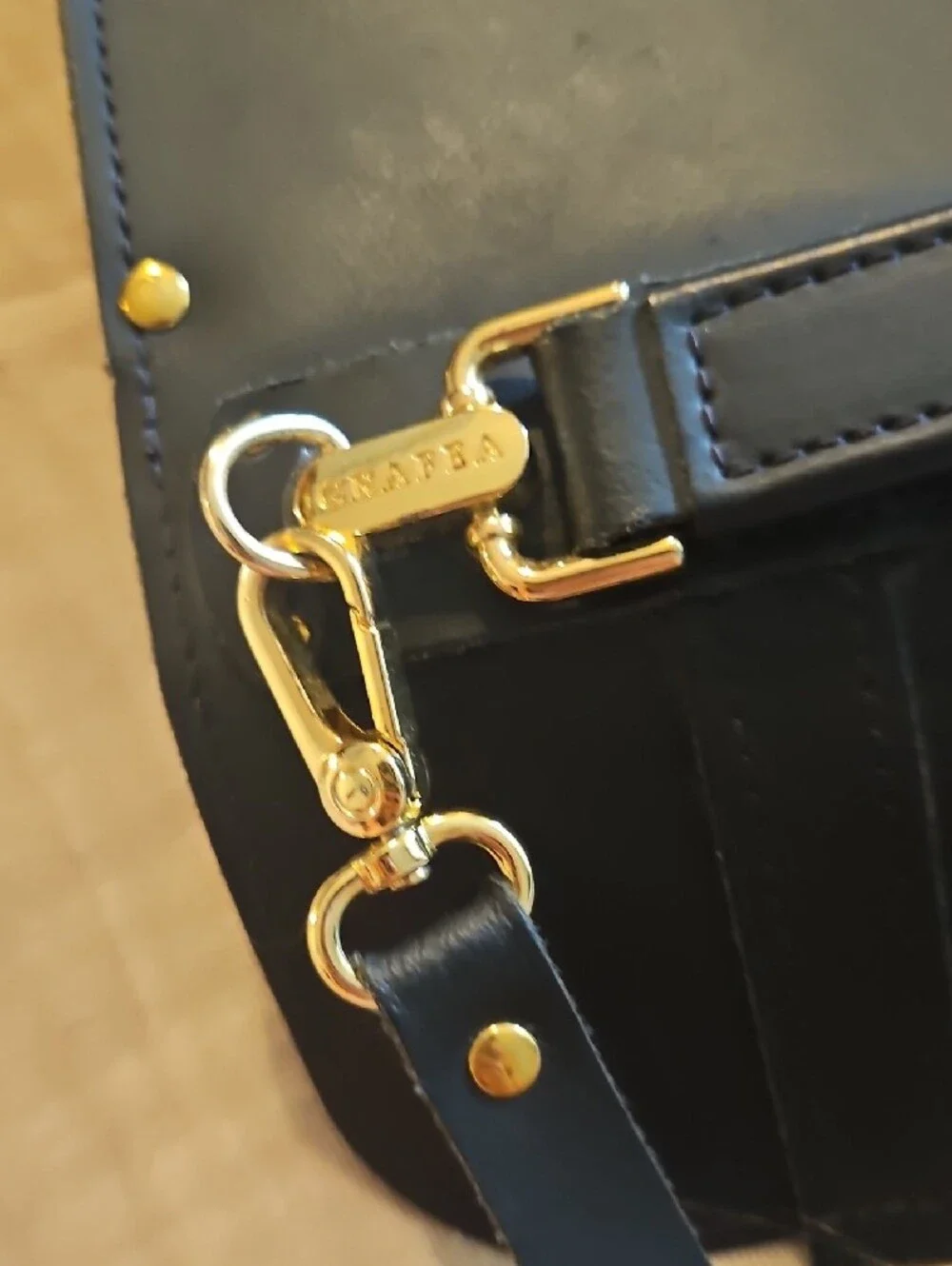 Grafea Black Leather Satchel with Gold Accent Hardware